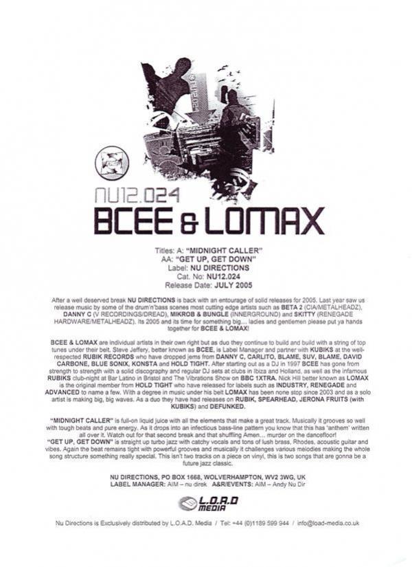 BCee & Lomax - Midnight Caller / Get Up, Get Down