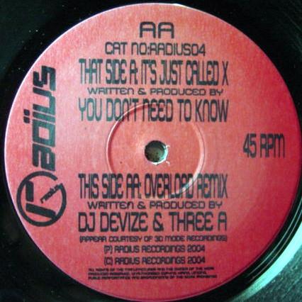 You Don't Need To Know, Devize & 3A - It's Just Called X / Overload Remix